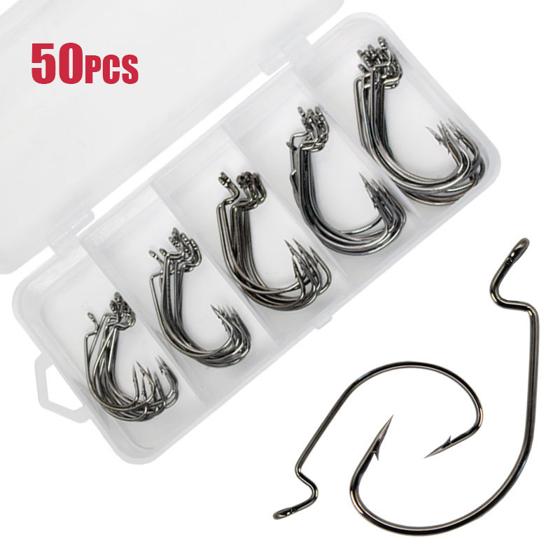 50pcs Wide Worm Hook Carbon St - Fishing Hook Barbless recension och pris