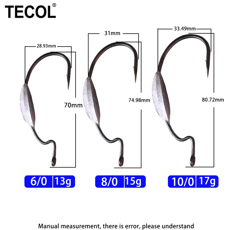 TECOL 3PCS 6/0 8/0 10/0 Weight - Fishing Hook Weedless recension och pris
