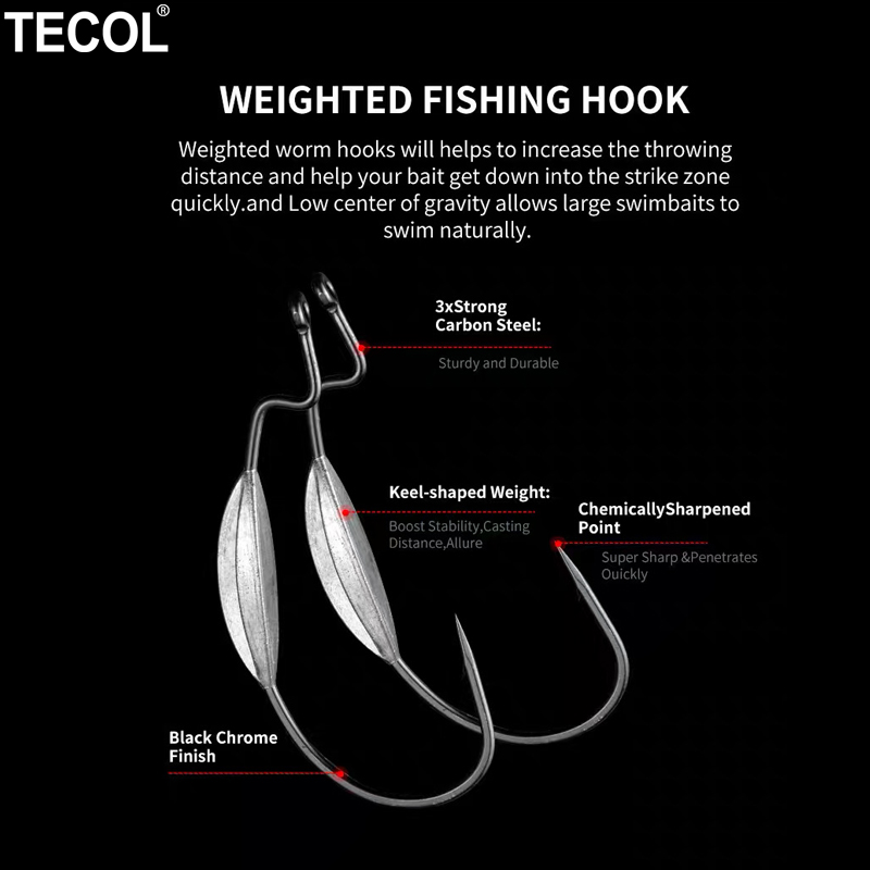 TECOL 3PCS 6/0 8/0 10/0 Weight - Fishing Hook Weedless recension och pris