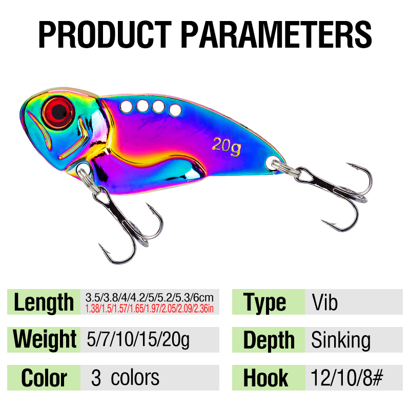 3PCS Metal Colorful VIB Lure 5 - Fishing Hook Treble recension och pris